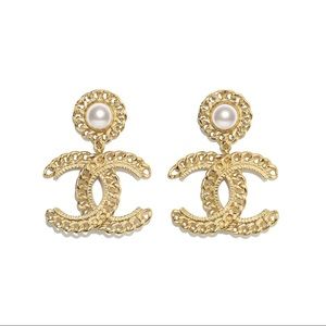 Chanel Logo Pearl Earrings